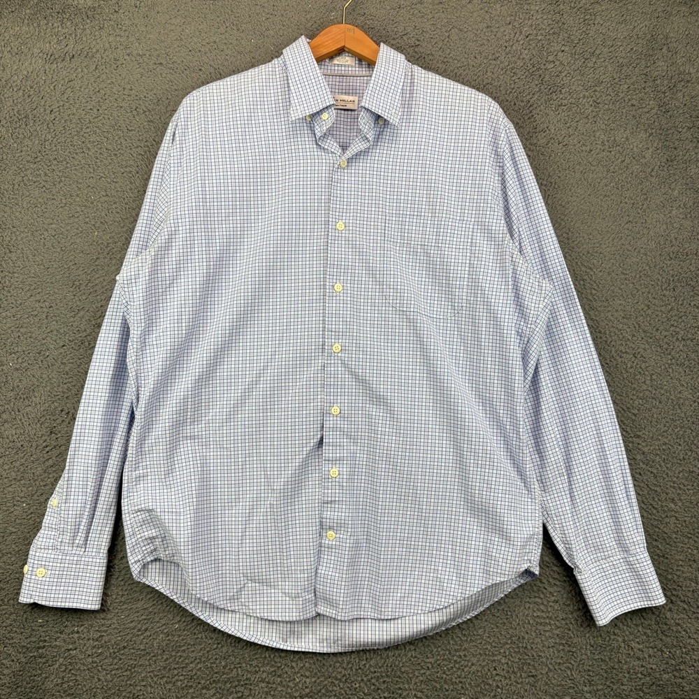 Peter Millar Crown Finish Mens Large Blue Plaid Long Sleeve Button Down Shirt